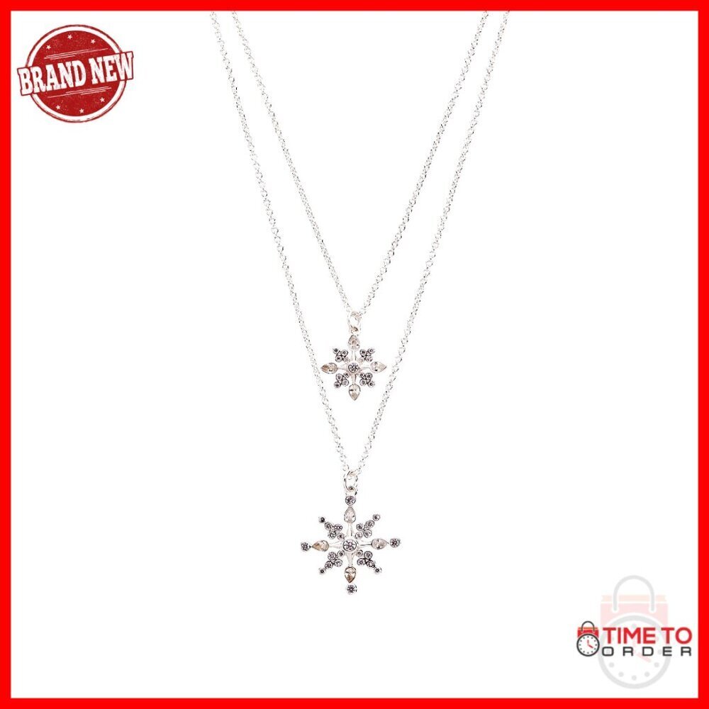 Crystal Snowflake Layered Necklace Shiny Silver Elegant Festive Holiday Jewelry
